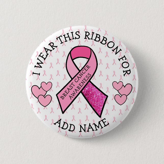Macaron Rond 5 Cm Bouton sur le cancer du sein rose personnalisé (Devant)