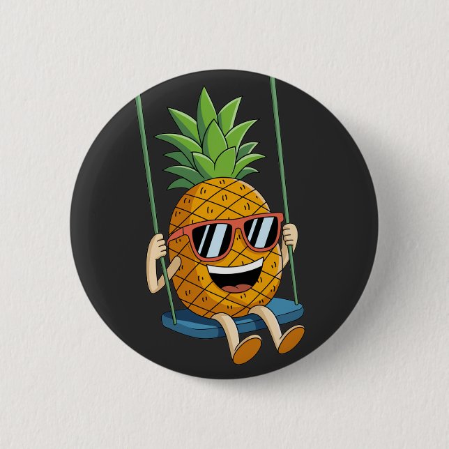 Macaron Rond 5 Cm bouton swing ananas (Devant)