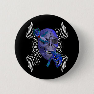 Macaron Rond 5 Cm Bouton tatouage crâne et dragon