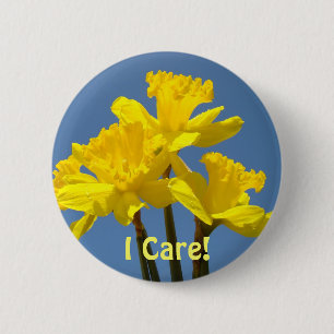 Macaron Rond 5 Cm Bouton Teachers I Care ! Fleurs de jonquilles jaun