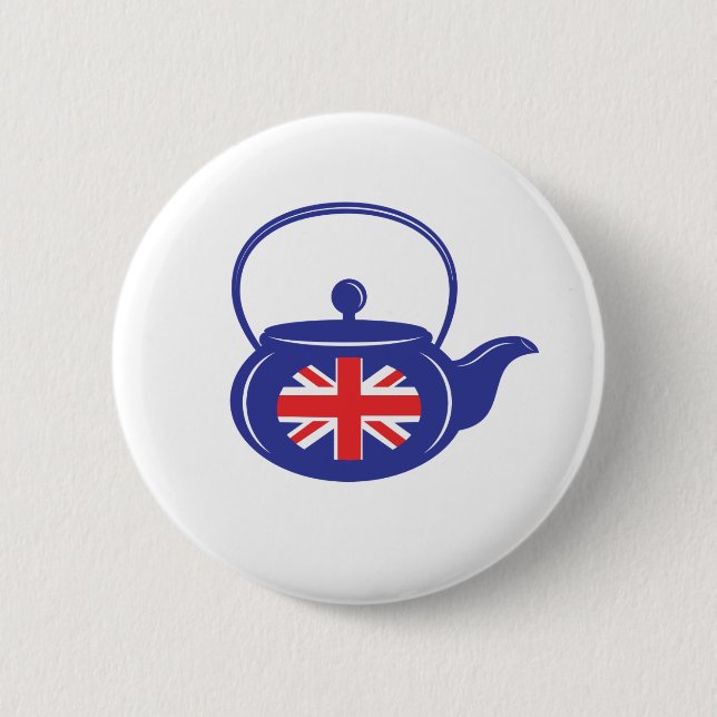 Macaron Rond 5 Cm Bouton Teapot Bleu UK (Devant)