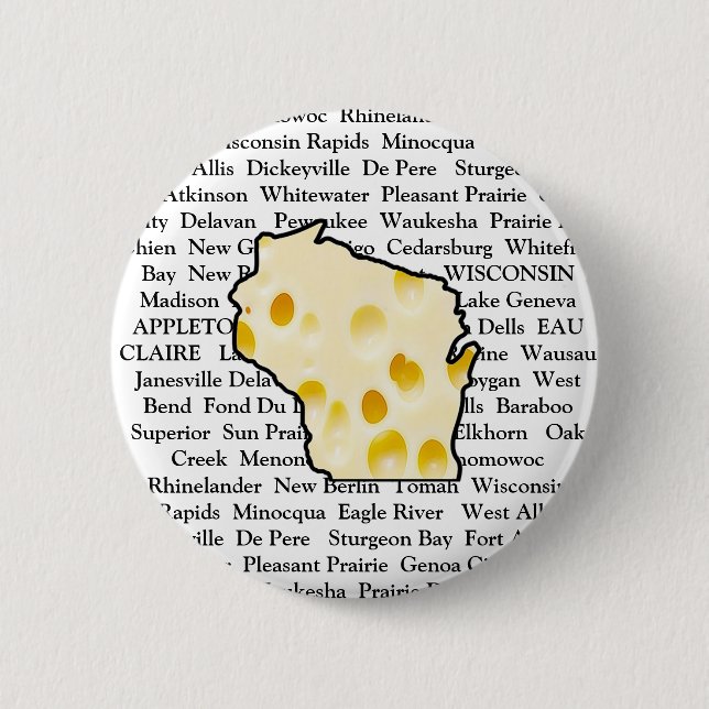 Macaron Rond 5 Cm Bouton Tête de fromage des villes du Wisconsin (Devant)