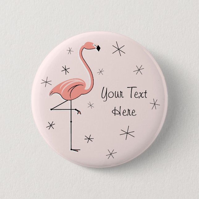 Macaron Rond 5 Cm Bouton "Texte" rose Flamant rose (Devant)