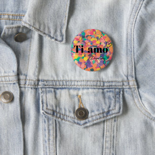 Macaron Rond 5 Cm Bouton Ti Amo avec coeur
