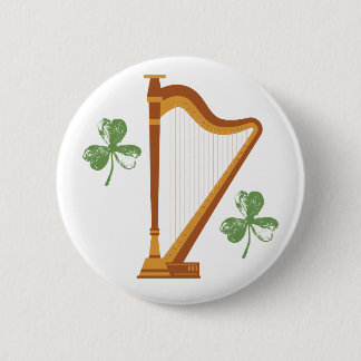 Macaron Rond 5 Cm Bouton trèfle irlandais Harpe