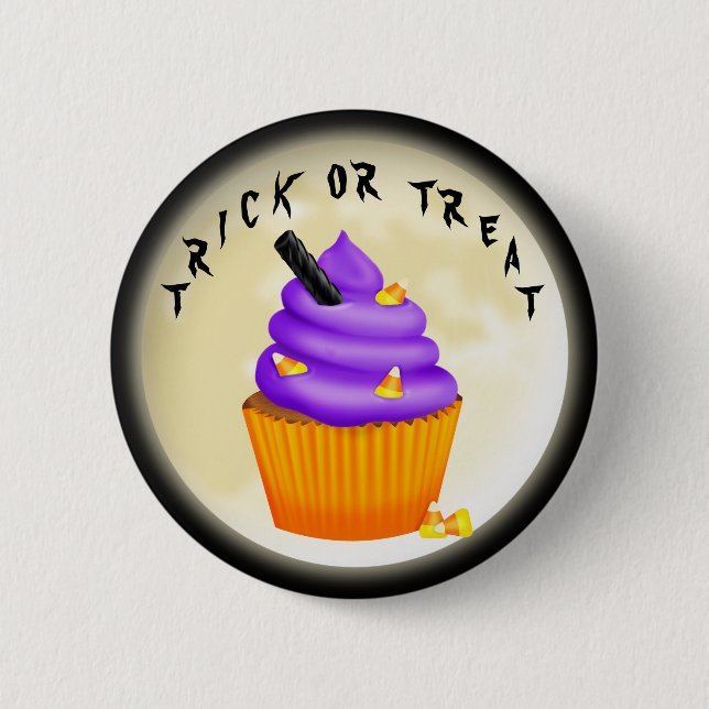 Macaron Rond 5 Cm Bouton Trick Ou Treat Halloween (Devant)