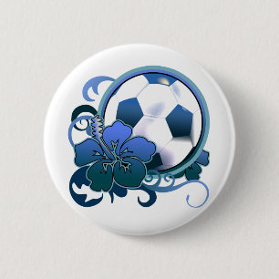 Macaron Rond 5 Cm Bouton tropical de bleu de fleur du football
