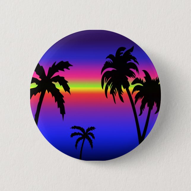 Macaron Rond 5 Cm Bouton tropical de coucher du soleil de palmiers (Devant)