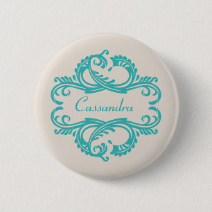 Macaron Rond 5 Cm Bouton turquoise Chic Damask