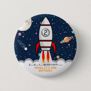 Macaron Rond 5 Cm Bouton Two the Moon Rocket Ship 2nd Birthday Party