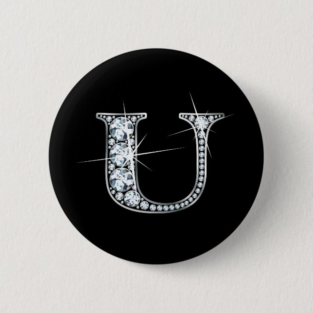Macaron Rond 5 Cm Bouton "U" à bille de diamant (Devant)