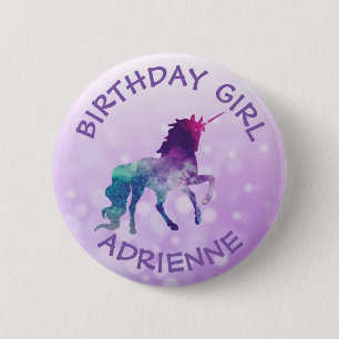Macaron Rond 5 Cm Bouton Unicorn Personnalisé Purple Girl Anniversai