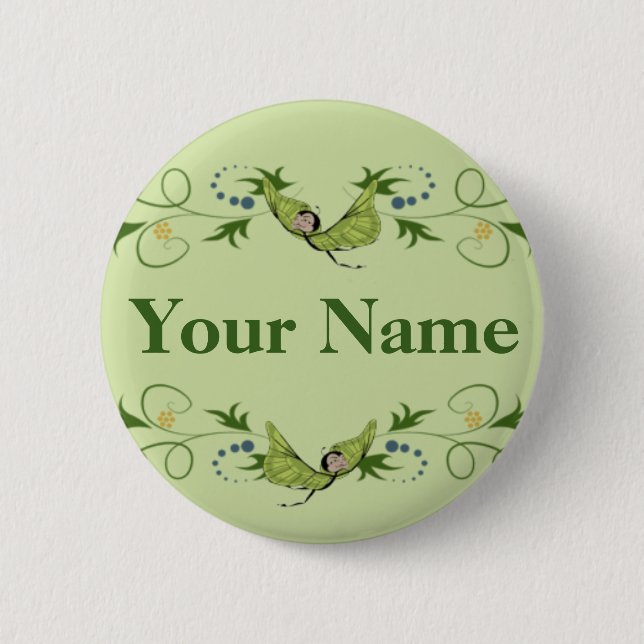 Macaron Rond 5 Cm Bouton vert avec Butterfairies (Devant)