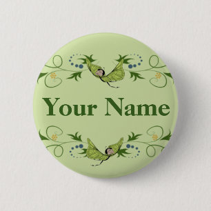Macaron Rond 5 Cm Bouton vert avec Butterfairies
