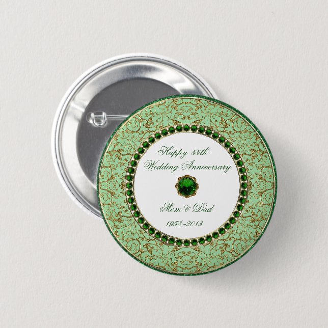 Macaron Rond 5 Cm Bouton vert d'anniversaire de mariage (Devant & derrière)