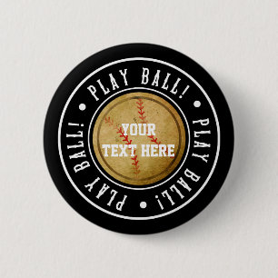 Macaron Rond 5 Cm BOUTON vintage BASEBALL Black PLAY BALL Party Pin
