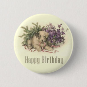 Macaron Rond 5 Cm Bouton vintage d'anniversaire de chiot