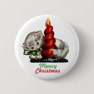 Macaron Rond 5 Cm Bouton vintage de chaton "de Noël de Meowy"