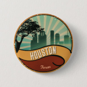Macaron Rond 5 Cm Bouton vintage d'horizon de ville de Houston rétr