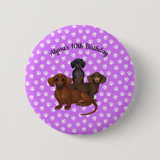 Macaron Rond 5 Cm Bouton violet Dachshund (Devant)