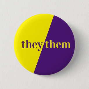 Macaron Rond 5 Cm Bouton Violet Jaune Pronoun Ils/Eux