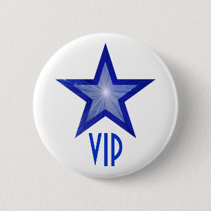 Macaron Rond 5 Cm Bouton "VIP" de Dark Blue Star blanc