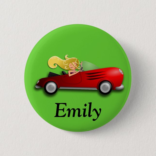 Macaron Rond 5 Cm Bouton voiture rouge personnalisée et fille (Devant)