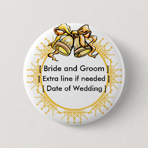 Macaron Rond 5 Cm Bouton : Weddiing d'or Bells - customisées