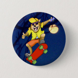 Macaron Rond 5 Cm Bouton Werewolf Skateboarder