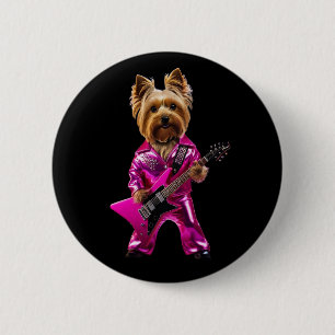 Macaron Rond 5 Cm Bouton Yorkie Rock Star