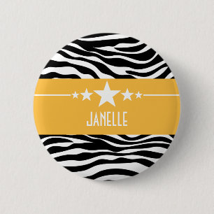 Macaron Rond 5 Cm Bouton Zebra de l'étoile Sassy Jaune