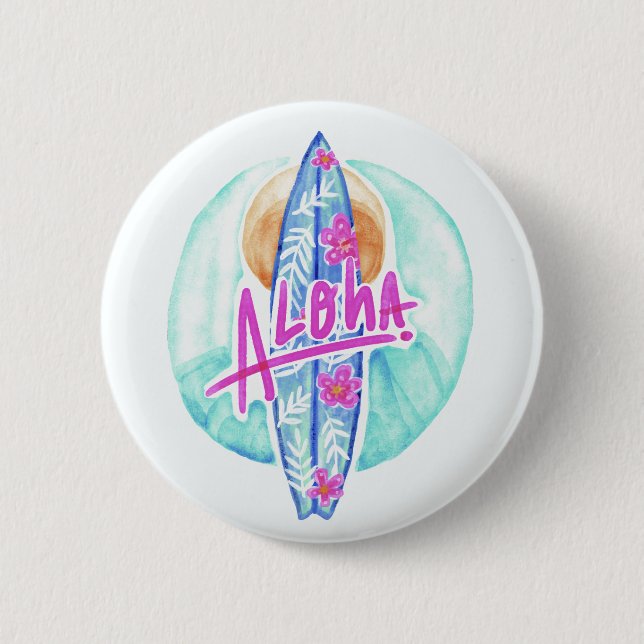 Macaron Rond 5 Cm Boutons Aloha Hawaiian Surfer (Devant)