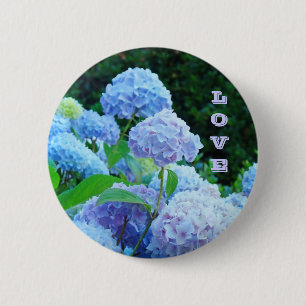 Macaron Rond 5 Cm Boutons AMOUR Blue Hydrangea Fleurs Jardin