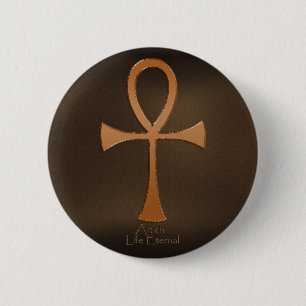Macaron Rond 5 Cm Boutons ANKH à effet cuivre égyptien
