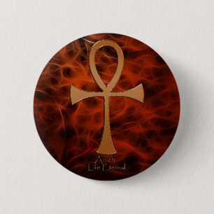 Macaron Rond 5 Cm Boutons ANKH Fractal en cuivre égyptien
