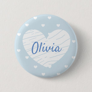 Macaron Rond 5 Cm Boutons de balise de nom personnalisé Coeurs bleu