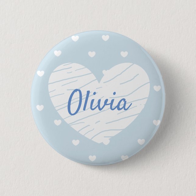 Macaron Rond 5 Cm Boutons de balise de nom personnalisé Coeurs bleus (Devant)