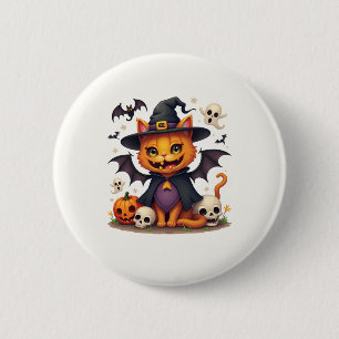 Macaron Rond 5 Cm Boutons de chat sorcière Halloween