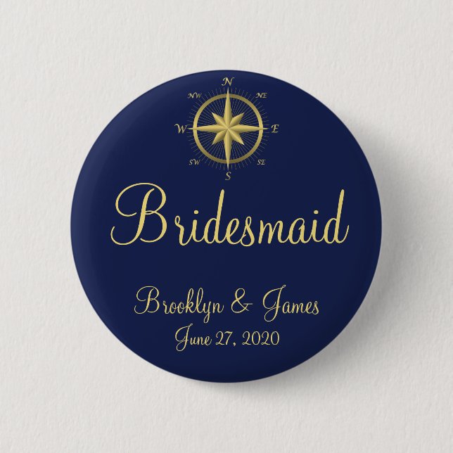 Macaron Rond 5 Cm Boutons de mariage bleu marine (Devant)
