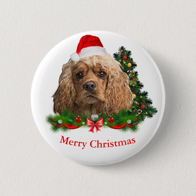 Macaron Rond 5 Cm boutons de Noël Cocker Spaniel (Devant)