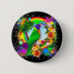 Macaron Rond 5 Cm Boutons de perroquet de Lorikeet d'arc-en-ciel