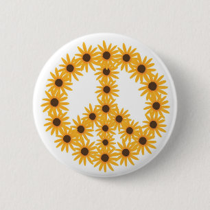 Macaron Rond 5 Cm Boutons de signes de paix tournesol