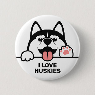 Macaron Rond 5 Cm Boutons de texte personnalisés Cute Siberian Husky