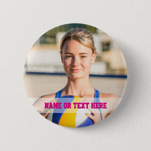 Macaron Rond 5 Cm Boutons de volley-ball rose Sport Joueur Équipe En