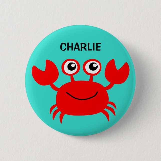 Macaron Rond 5 Cm Boutons personnalisés Happy Crab (Devant)