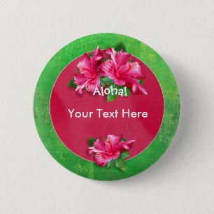 Macaron Rond 5 Cm Boutons roses de ketmie de Luau Aloha