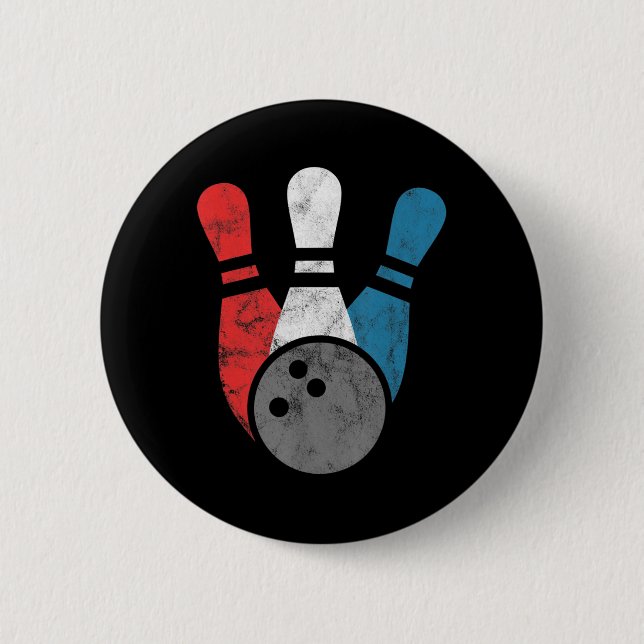 Macaron Rond 5 Cm Bowling Distressed Pour Hommes Pins De Bowling Et  (Devant)