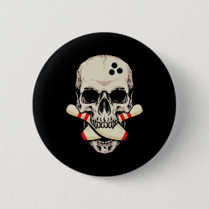 Macaron Rond 5 Cm Bowling Pins Retro Skull Skeleton Head Bowling Bal