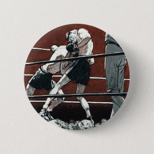 Macaron Rond 5 Cm Boxe de sports vintages, Boxers combattent dans la