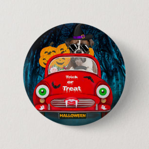 Macaron Rond 5 Cm Boxer Chien Conduite Voiture Effrayant Halloween